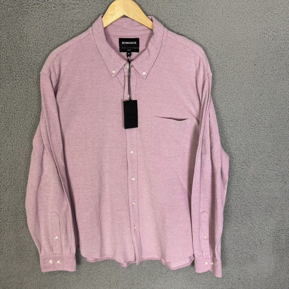 Bonobos Shirt XXL Pink Slim Fit Long Sleeve Button‎ Down Cotton Stretch